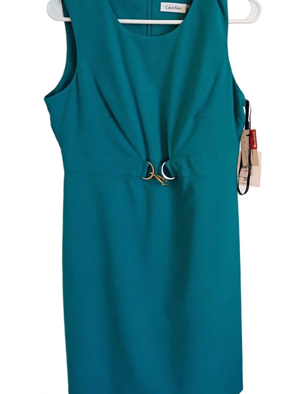 Calvin Klein Teal Sheath Dress with Gold Ring Detail